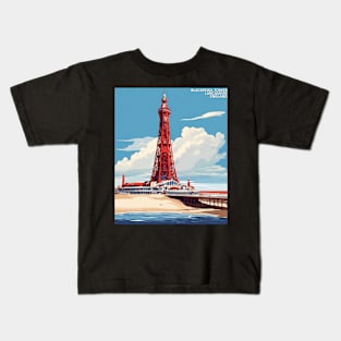 Blackpool Tower Lancashire West Bretton United Kingdom Vintage Travel Tourism Poster Kids T-Shirt